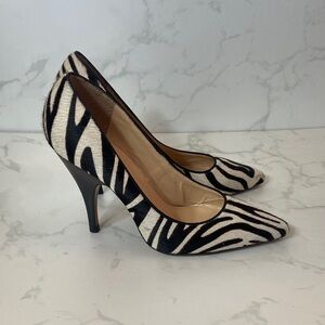 Talbots White Black Leather & Calf Hair Zebra Animal Print Women's Heels Sz 8.5